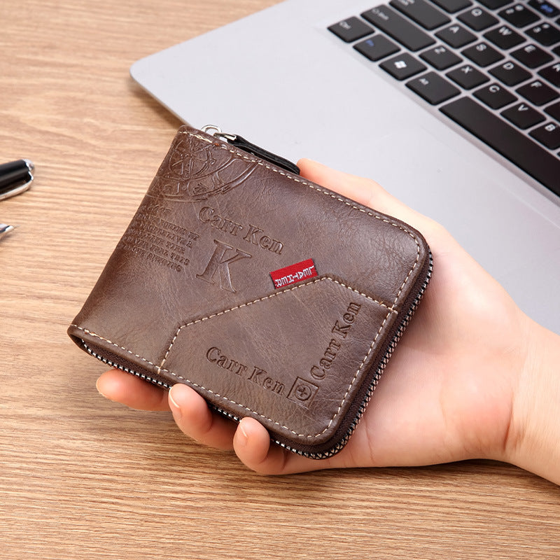 【Compre uno y llévese otro gratis】 Billetera con cremallera de estilo retro para hombre, figura pequeña gran capacidad_3866562