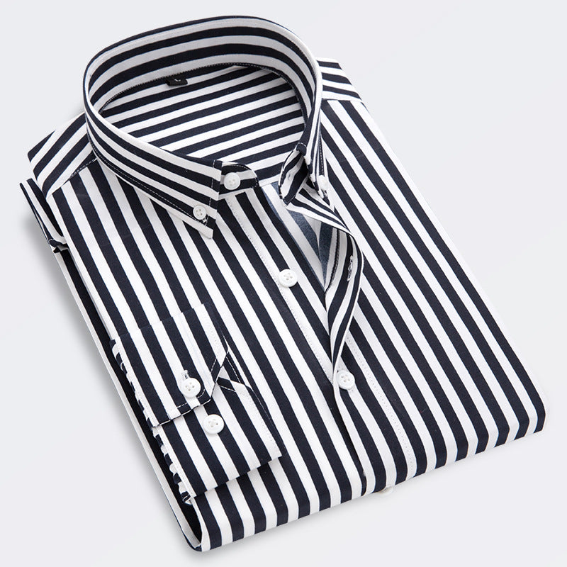 🔥【M-5XL】 Camisa a rayas de manga larga informal de negocios para hombre_3991084