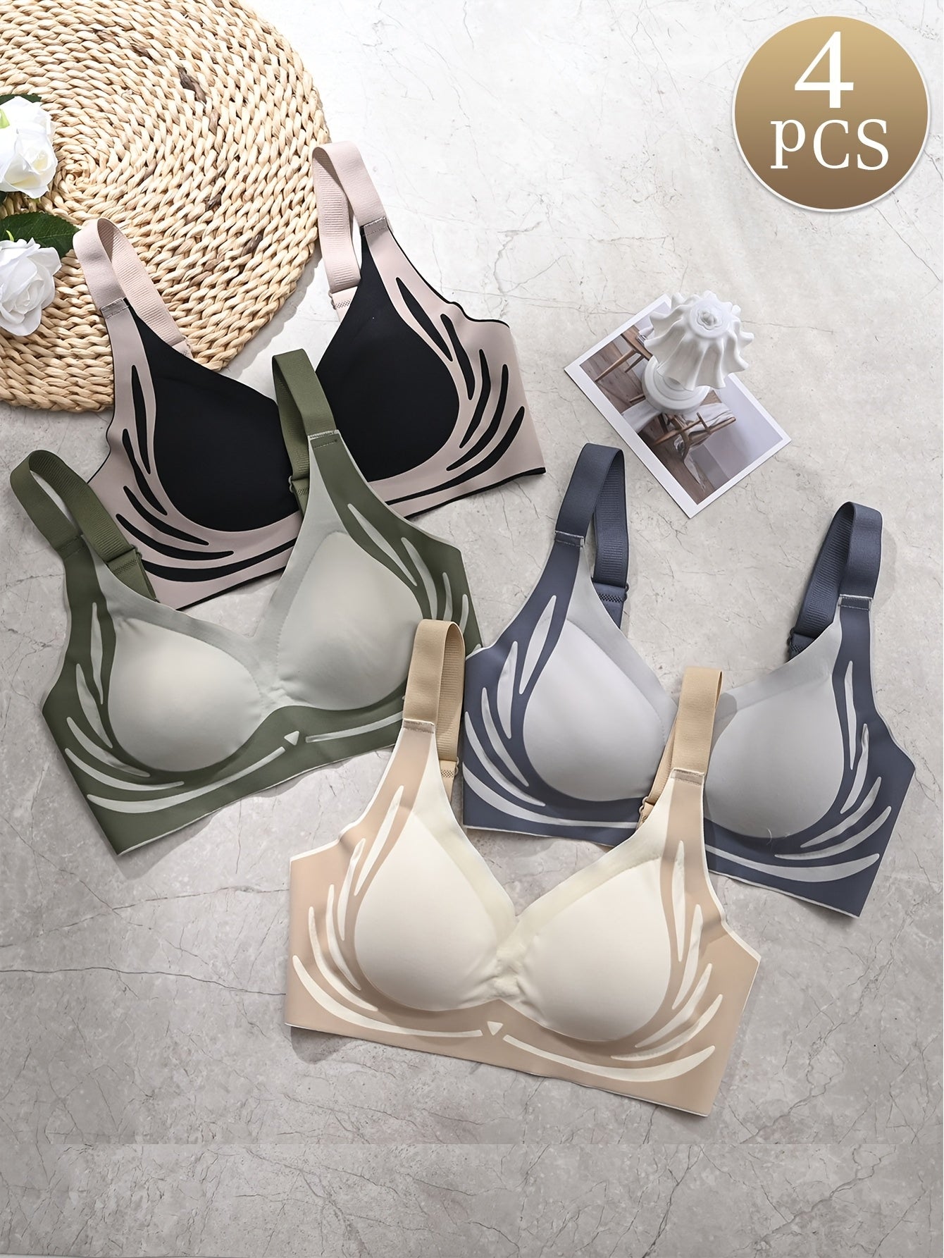 😍【Paquete de 4】Sujetador de una pieza sin aros para mujer❤️【40-85 kg】_3963113