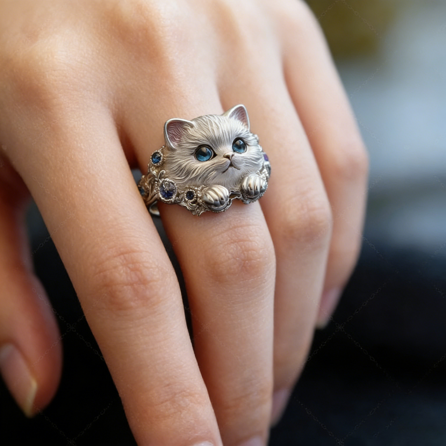 【Compra 1 y llévate 1 gratis】sencillo y elegante anillo de gatito de plata 925 con diamantes