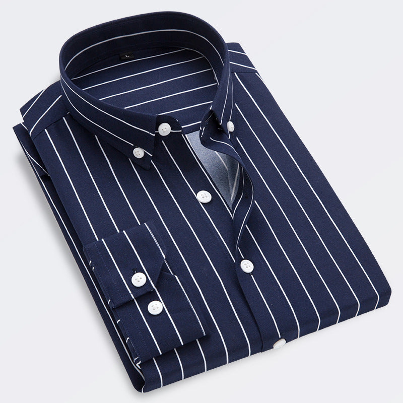 🔥【M-5XL】 Camisa a rayas de manga larga informal de negocios para hombre_3991084