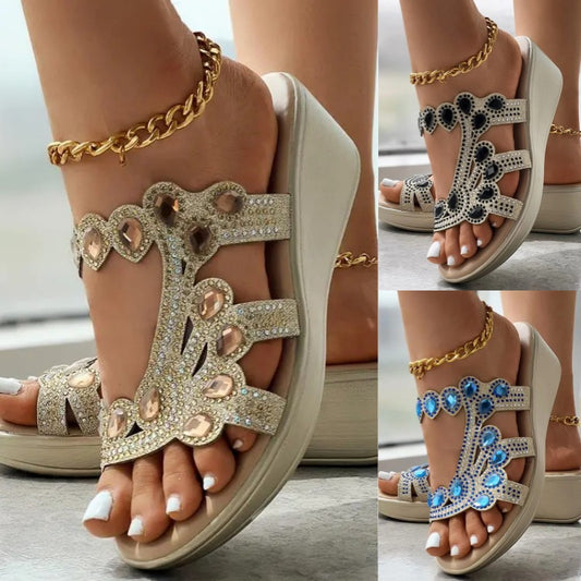 🔥【Oferte speciale de vară】【35-40】Sandale noi la modă 2025, cu talpă groasă și cristale, în culori casual