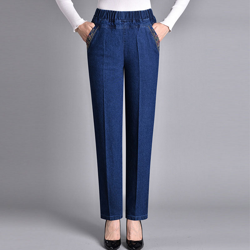 【XL-5XL】Blugi drepți, elastici, casual, pentru femei, primăvara 2024_3831027