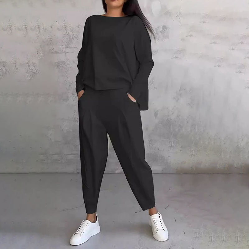 đź’Ąđź’–Conjunto de dos piezas con mangas largas y pantalones con cuello redondo_3931778