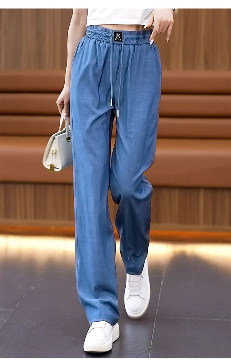❤️【S-3XL】Jeans de cintura alta y pierna ancha delgados de seda de hielo_3873754