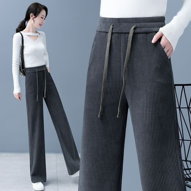 【M-3XL】Nuevos pantalones casuales elásticos de pierna ancha para mujer_3855701