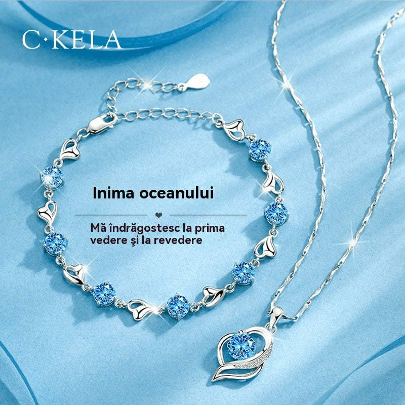 ❣️❣️【Pago contra reembolso】Conjunto de pulsera de plata 925 + collar Corazón del Océano-3853774