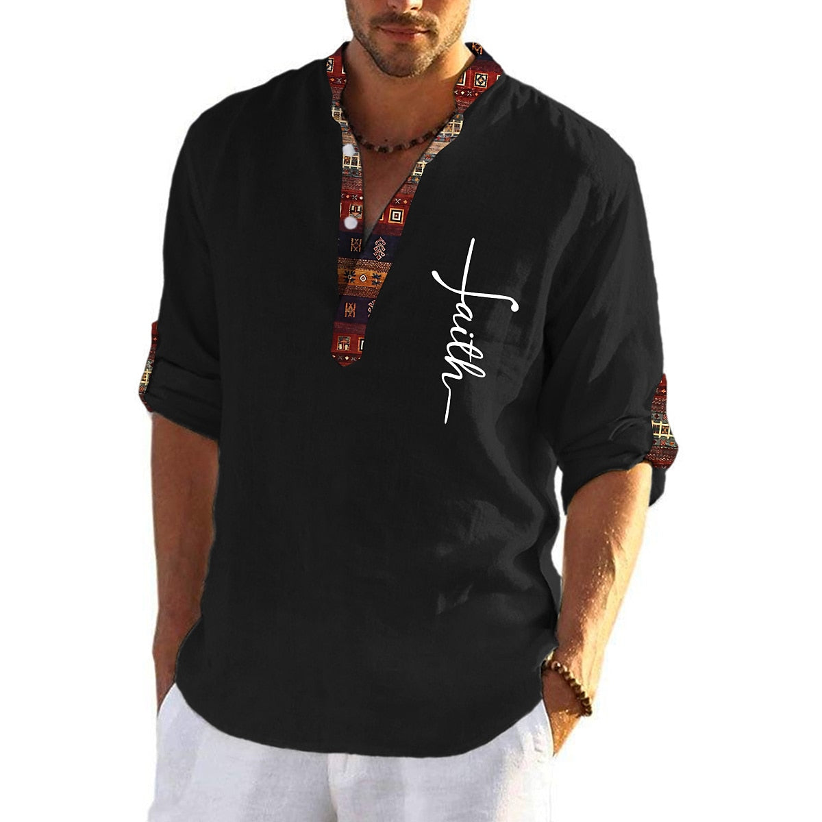 T-shirt pentru bărbați, de marime mare, din bumbac, cămăși cu decolteu în V_4046146