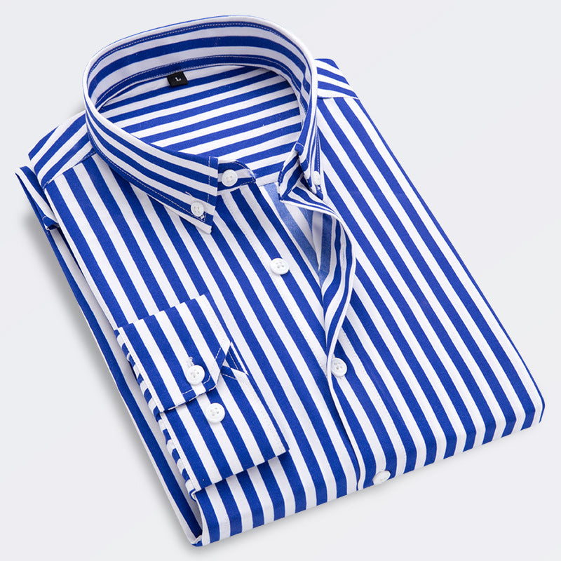 🔥【M-5XL】 Camisa a rayas de manga larga informal de negocios para hombre_3991084