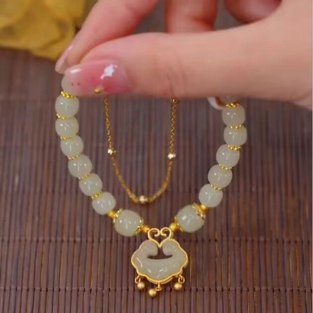 【Descuento】Nueva pulsera de jade hetiano en oro de 14 quilates