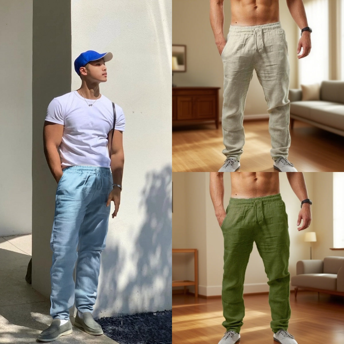 【Cumpărați 1 obțineți 1】 【S-4XL】Pantaloni sport de vară noi pentru bărbați pentru 2025, dimensiuni mari, versiune largă din bumbac respirabil și material de in_4043128
