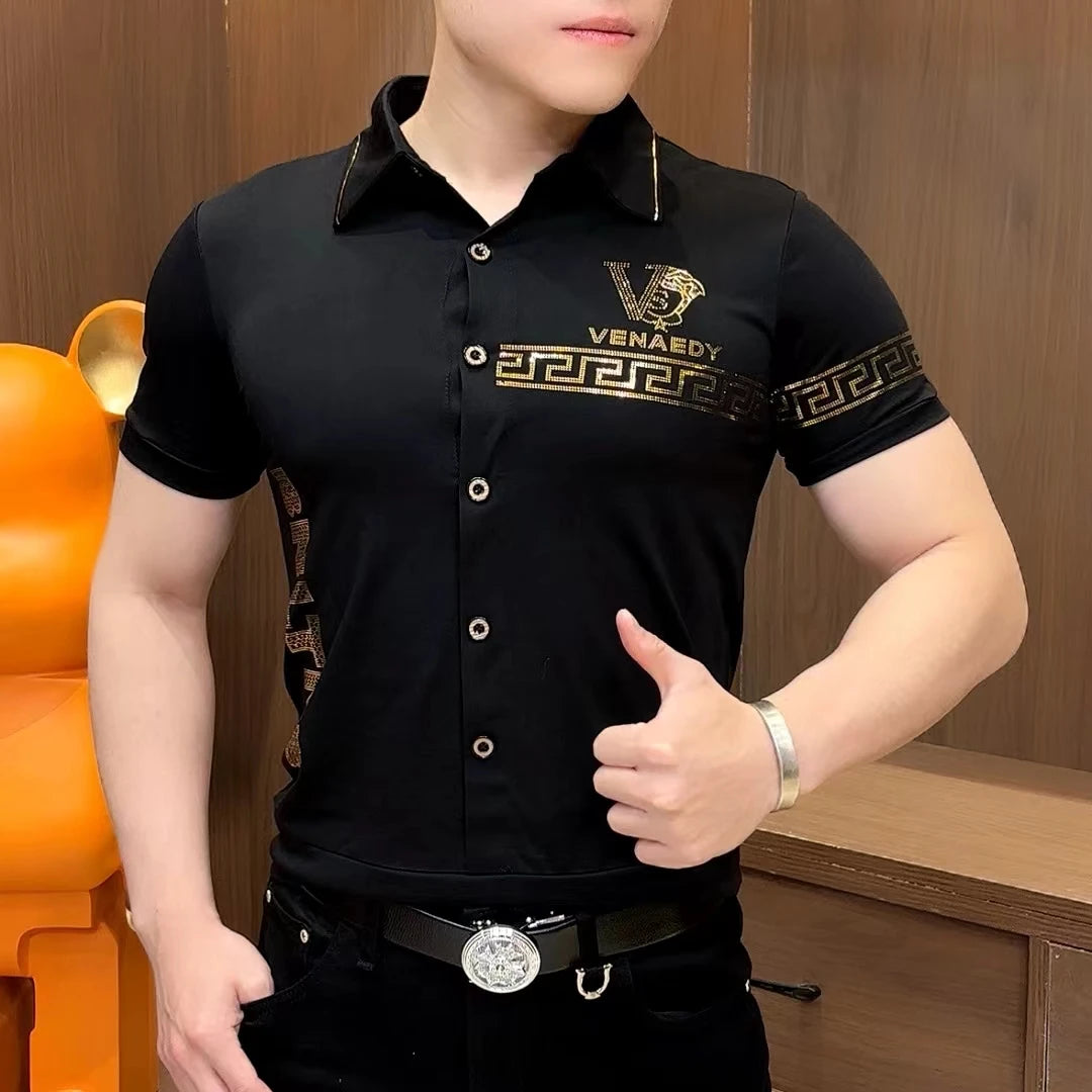 🔥【Vânzare excelentă】 Tricou polo elegant pentru bărbați, cu rever și fermoar - Negru clasic cu broderie rafinată_4043512