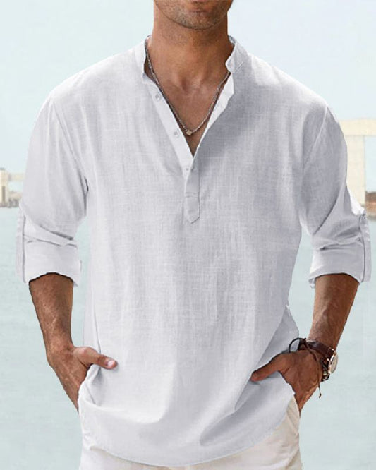 【S-5XL】Camisa de manga larga para hombre, material de algodón y lino.
