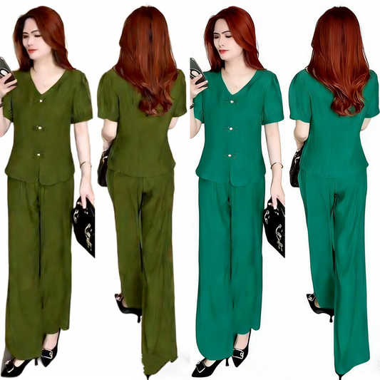 【M-5XL】【Camiseta + Pantalones Anchos】Conjunto de moda en seda de hielo 2026