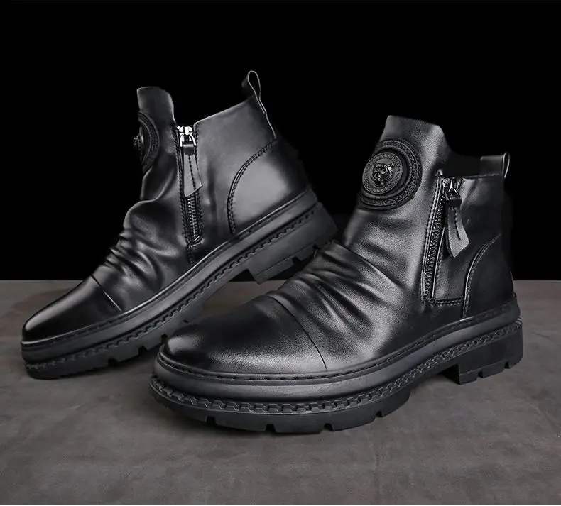 ⏳🔥【39-44】 nuevas botas de piel para hombre, piel de vacuno de alta calidad, hechas a mano.