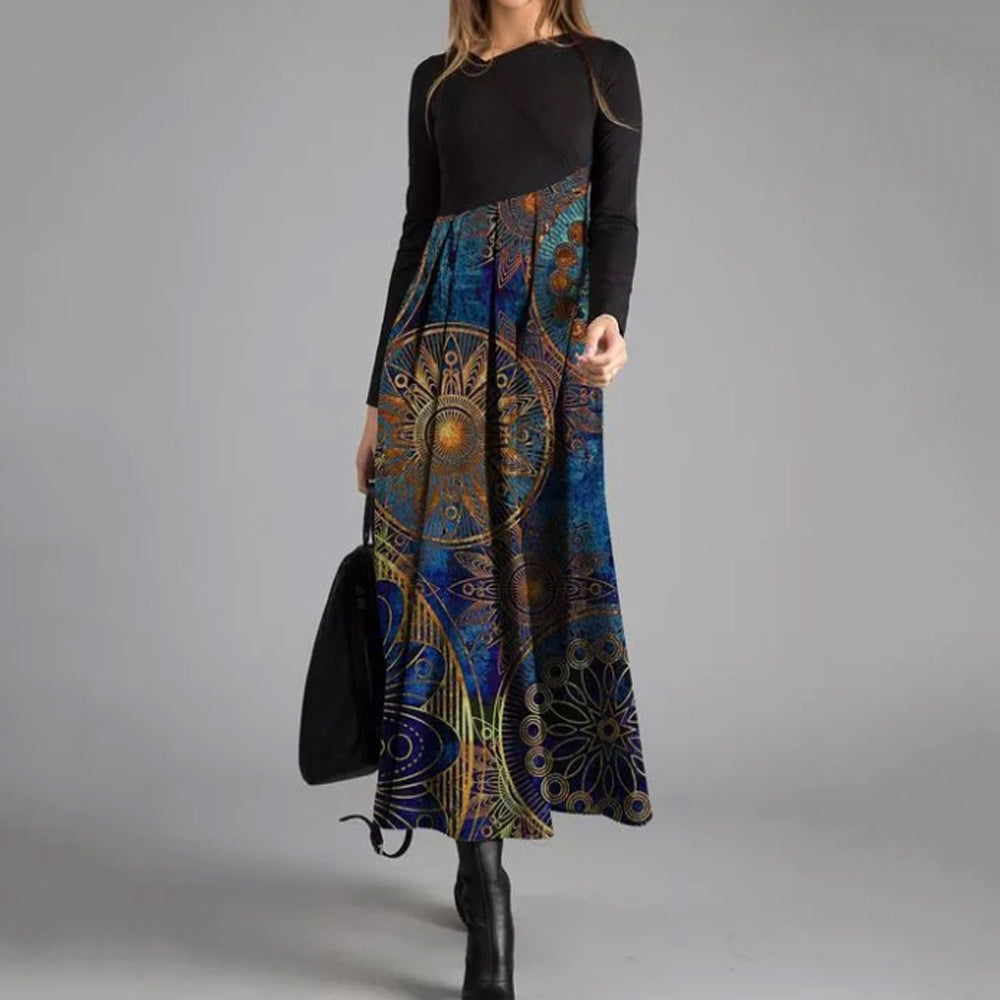 Nuevo vestido de otoño e invierno con cuello en V estampado-3834656
