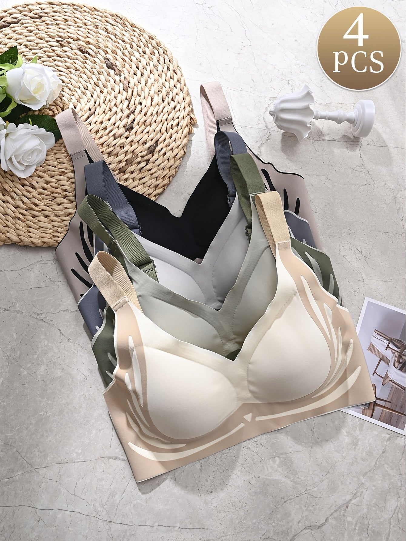 😍【Paquete de 4】Sujetador de una pieza sin aros para mujer❤️【40-85 kg】_3963113