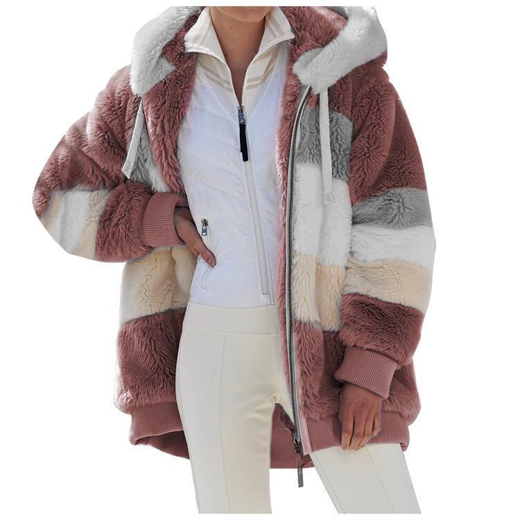 【30%OFF】☃️❄️【S-5XL】2024 Nueva chaqueta de lana de felpa, rayas en contraste_3831026
