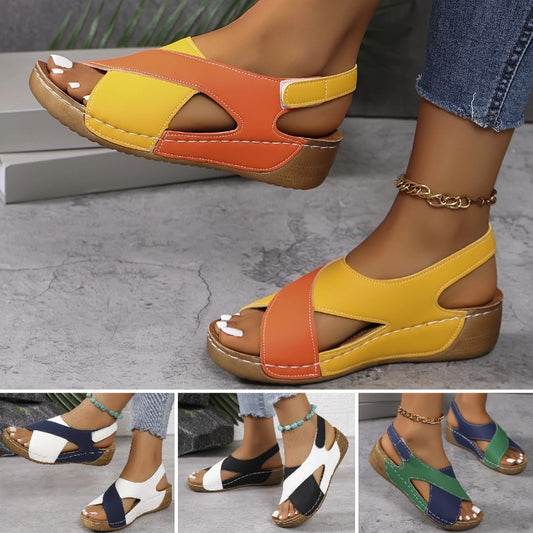 【36-43】Sandalias de cuña en contraste para mujer, zapatos de playa para vacaciones