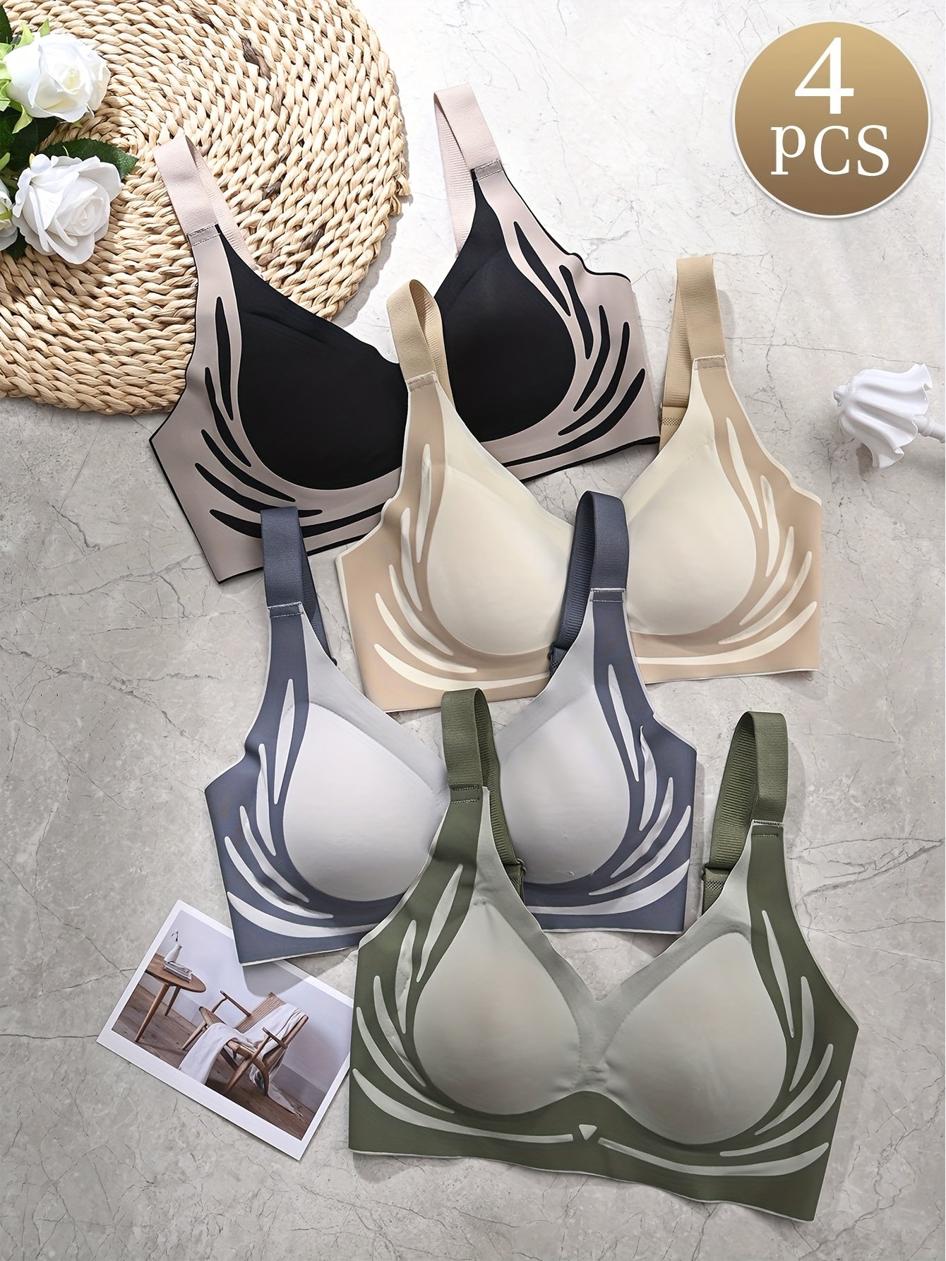 😍【Paquete de 4】Sujetador de una pieza sin aros para mujer❤️【40-85 kg】_3963113