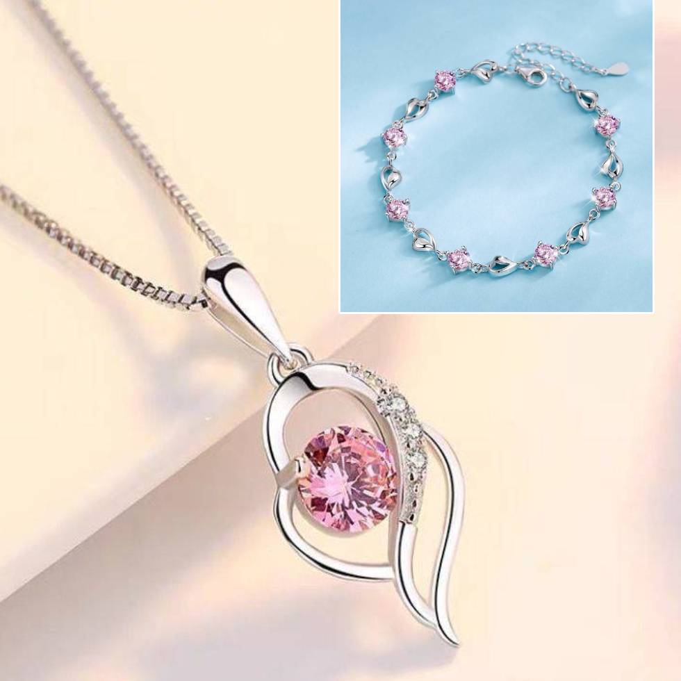 Conjunto de pulsera y collar Corazón del Océano en plata de ley 925