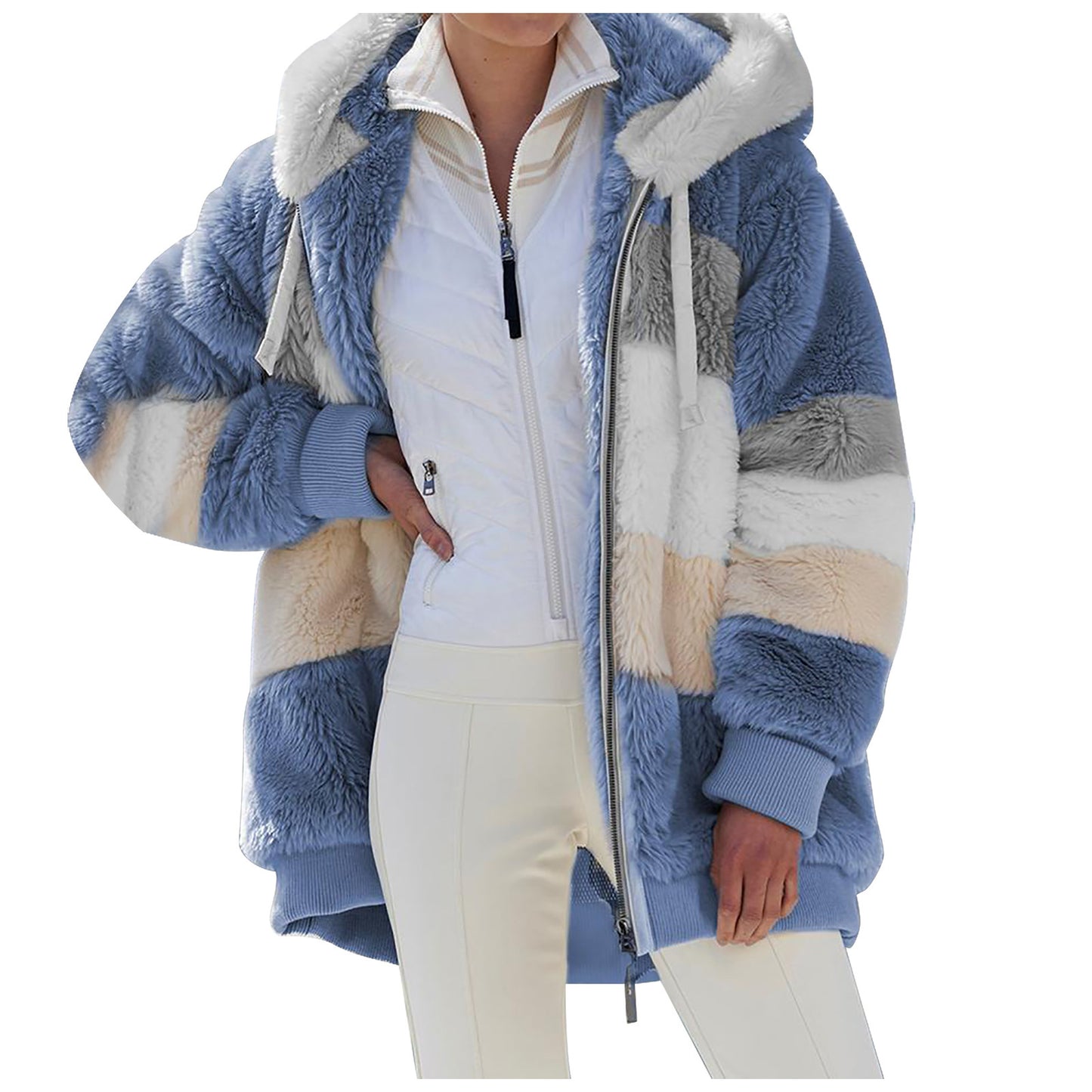【30%OFF】☃️❄️【S-5XL】2024 Nueva chaqueta de lana de felpa, rayas en contraste_3831026