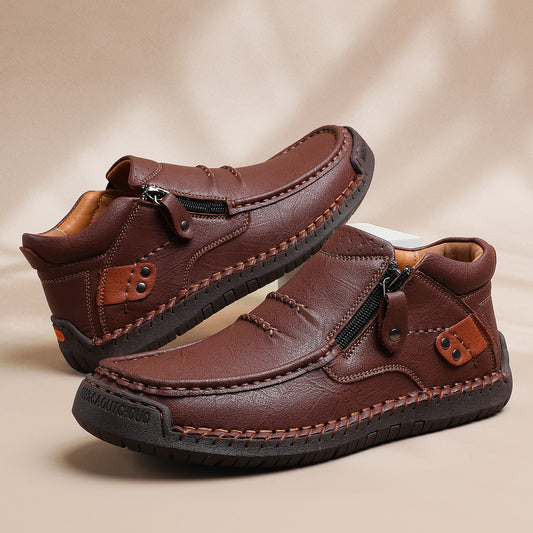 【38-48】Zapatos de conducción de cuero hechos a mano para hombre, sin cordones, con punta ancha y soporte para el arco