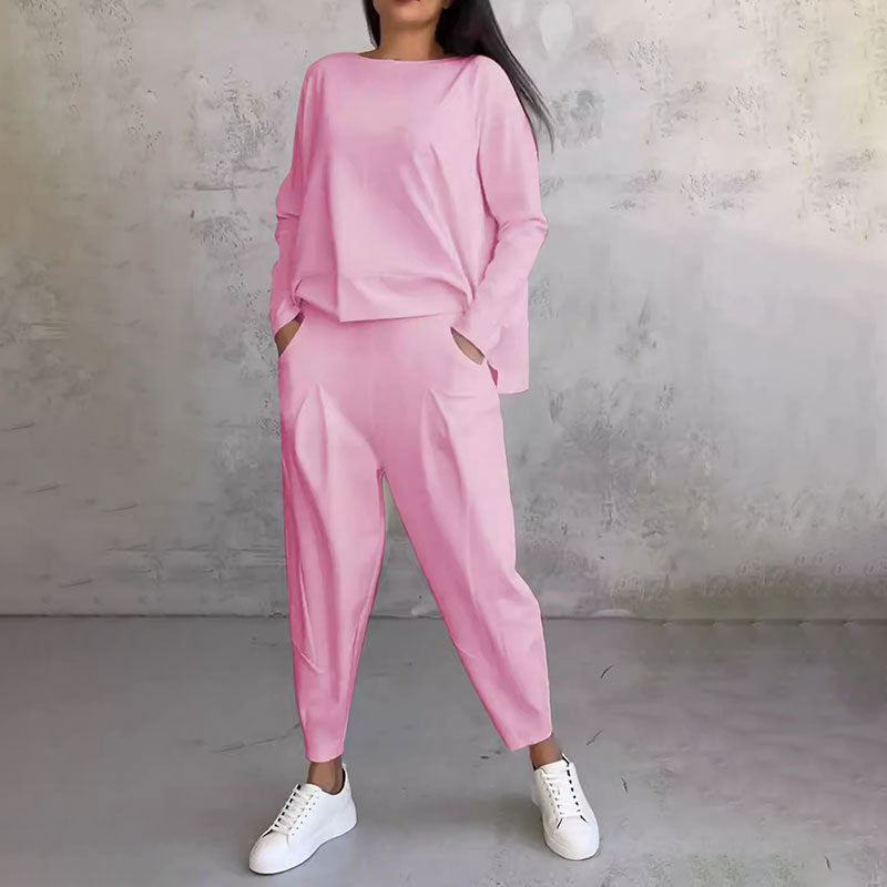 đź’Ąđź’–Conjunto de dos piezas con mangas largas y pantalones con cuello redondo_3931778