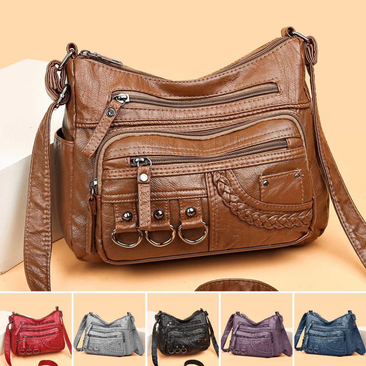 💥【Compre 1 y obtenga 1 gratis】👜2024 Nuevo bolso de hombro/bandolera de cuero suave de gran capacidad_3867874