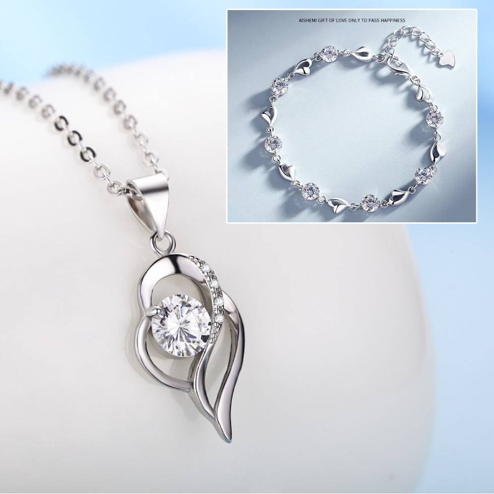 ❣️❣️【Pago contra reembolso】Conjunto de pulsera de plata 925 + collar Corazón del Océano-3853774