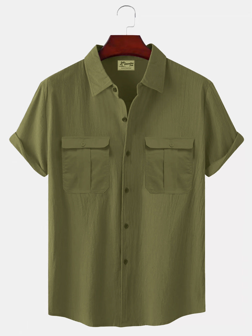 👔【M-5XL】novedad de verano camisa de lino simple para hombre_4023419