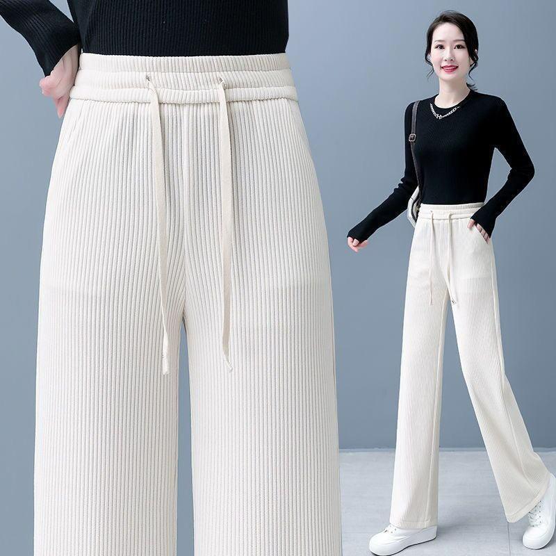 【M-3XL】Nuevos pantalones casuales elásticos de pierna ancha para mujer_3855701