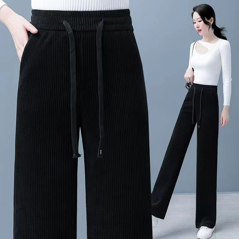 【M-3XL】Nuevos pantalones casuales elásticos de pierna ancha para mujer_3855701