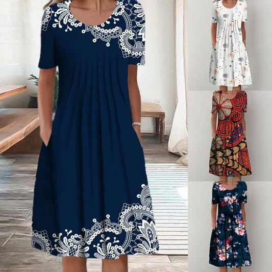 🌺👗【S-5XL】Moderna haljina s printom i okruglim izrezom
