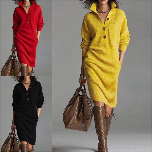 🔥🌷【Producto destacado】【Tallas S-3XL】✨🎉Nuevo vestido de punto con solapa, estilo europeo y americano-E