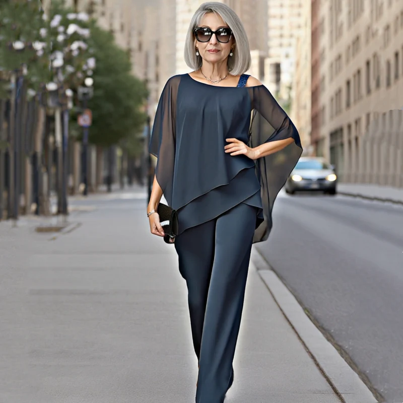 【50-120KG】Conjunto de dos piezas para mujer, conjunto de hombros descubiertos agradable para la piel【Top + Pantalones】
