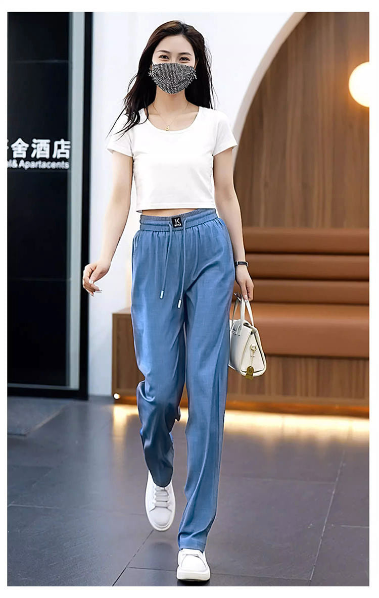 ❤️【S-3XL】Jeans de cintura alta y pierna ancha delgados de seda de hielo_3873754