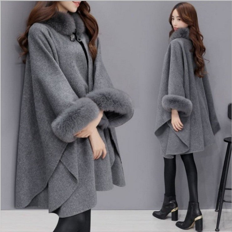 🔥【S-5XL】2024 nuevo estilo abrigo largo de lana y chal tipo capa