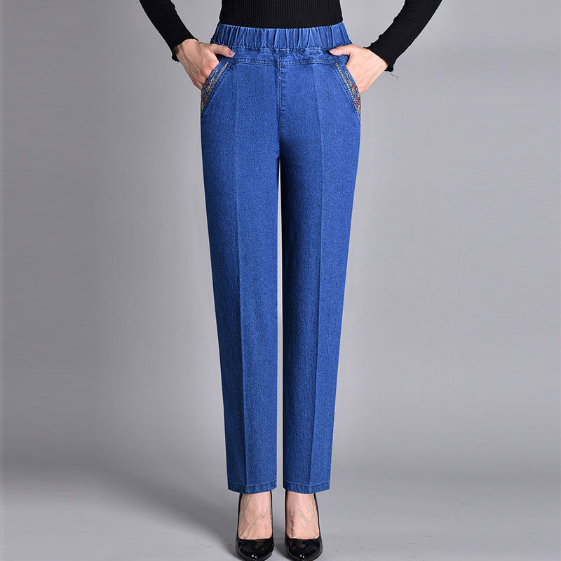 【XL-5XL】Blugi drepți, elastici, casual, pentru femei, primăvara 2024_3831027
