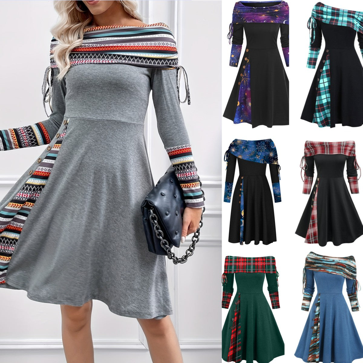 【40-100 KG】Vestido de un hombro de manga larga de otoño e invierno, cálido y moderno-3855775