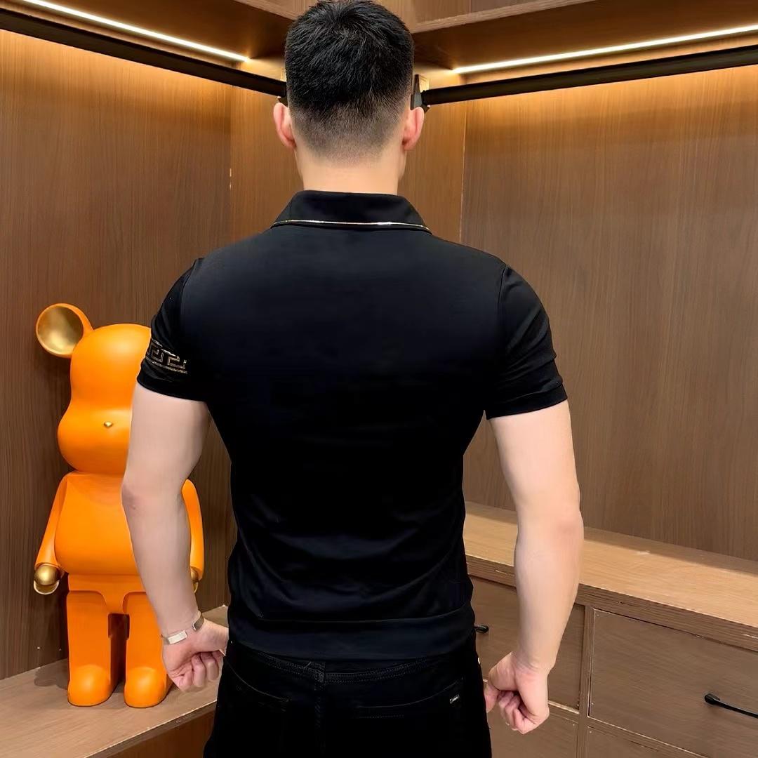 🔥【Vânzare excelentă】 Tricou polo elegant pentru bărbați, cu rever și fermoar - Negru clasic cu broderie rafinată_4043512