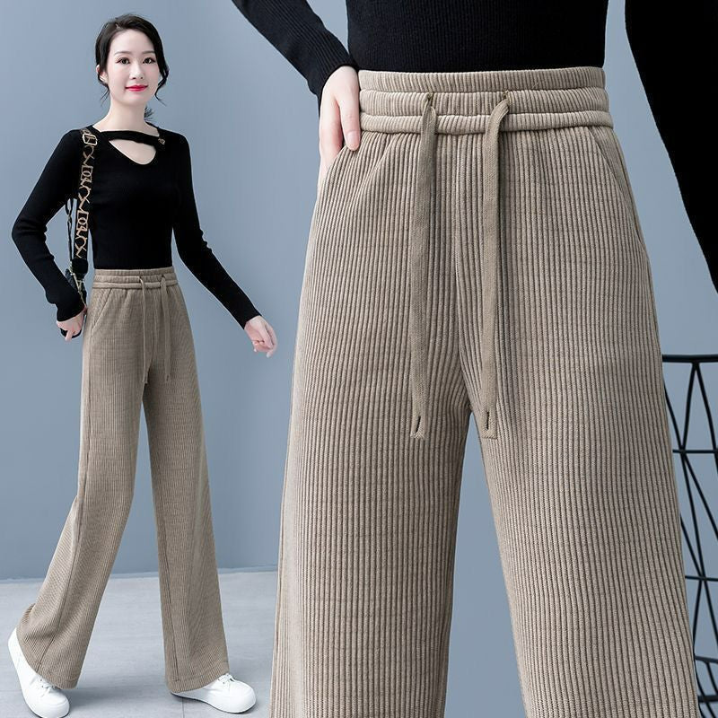【M-3XL】Nuevos pantalones casuales elásticos de pierna ancha para mujer_3855701