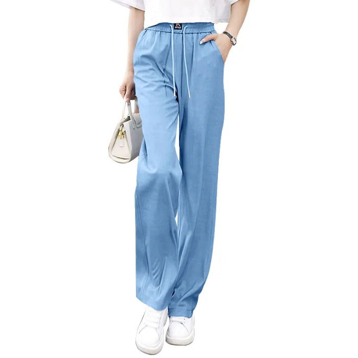❤️【S-3XL】Jeans de cintura alta y pierna ancha delgados de seda de hielo_3873754