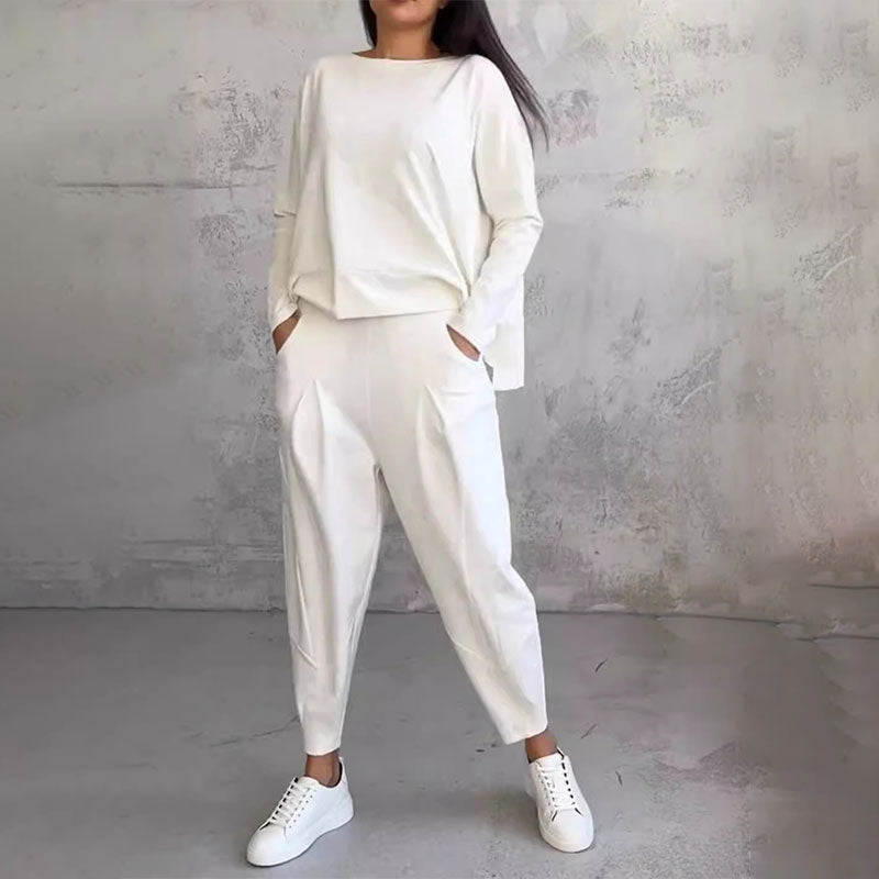 đź’Ąđź’–Conjunto de dos piezas con mangas largas y pantalones con cuello redondo_3931778