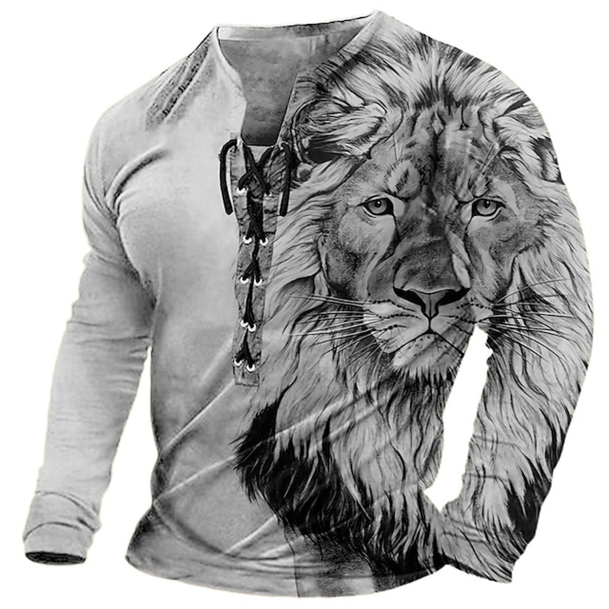 🦁🦁Męski, swobodny T-shirt z długim rękawem i nadrukiem 3D-3995258