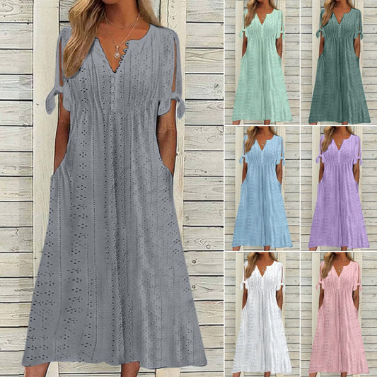 Vestido sencillo de talla grande para mujer en corte de color liso, suelto e informal