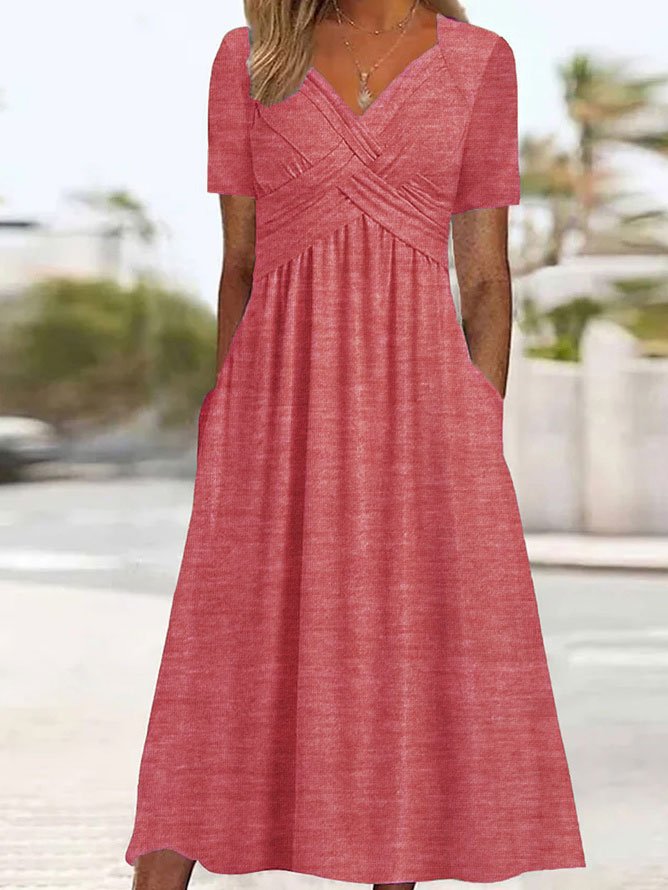 【S-3XL】2026 Vestido casual midi de color sólido Nuevo vestido suelto de manga corta de verano