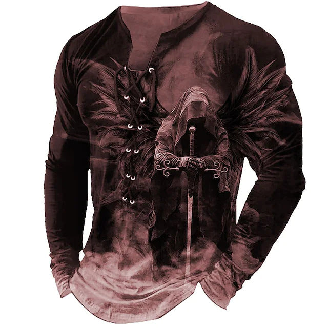 🦁🦁Męski, swobodny T-shirt z długim rękawem i nadrukiem 3D-3995258
