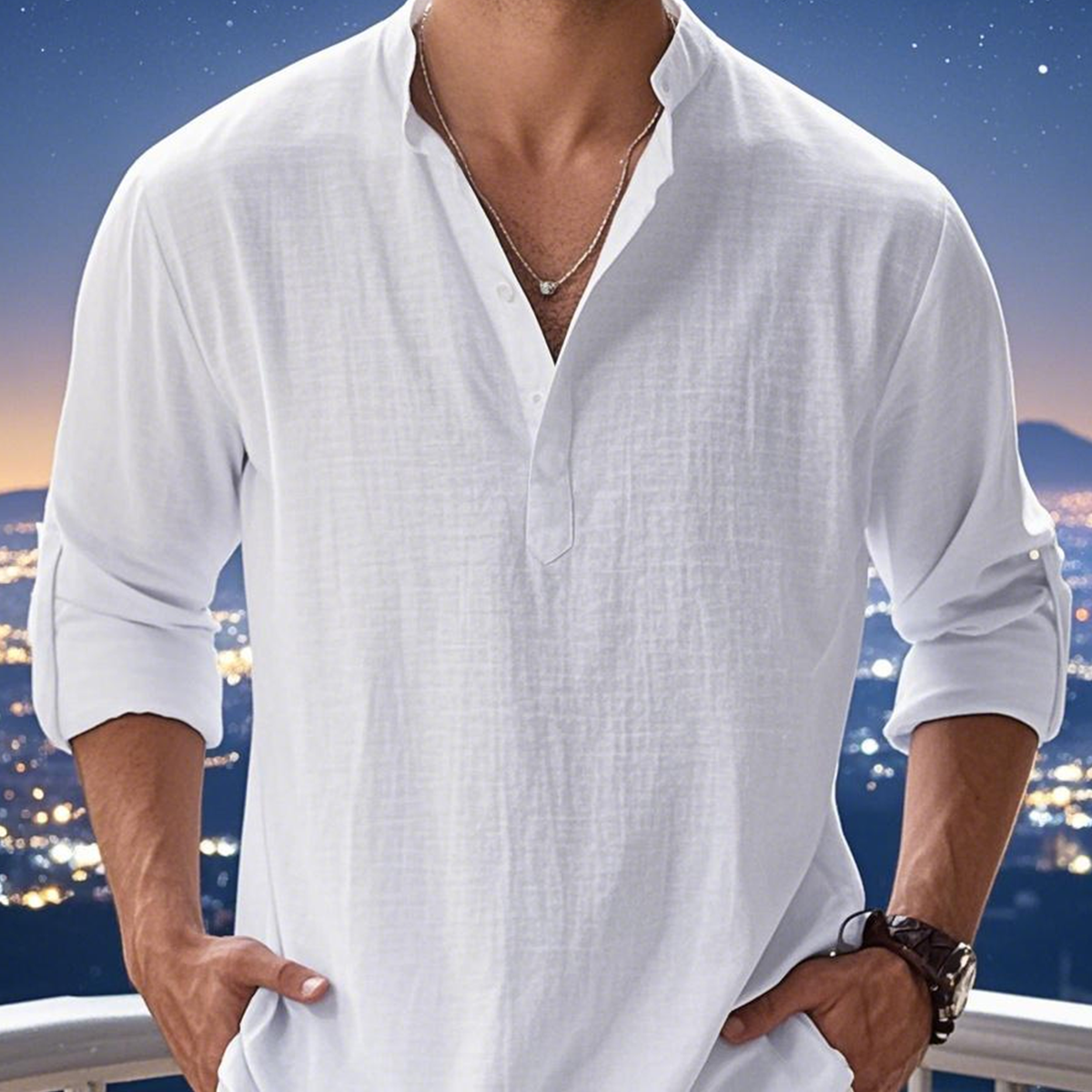 🤩✨【S-5XL】Camisa de manga larga para hombre, material de algodón y lino._3997882