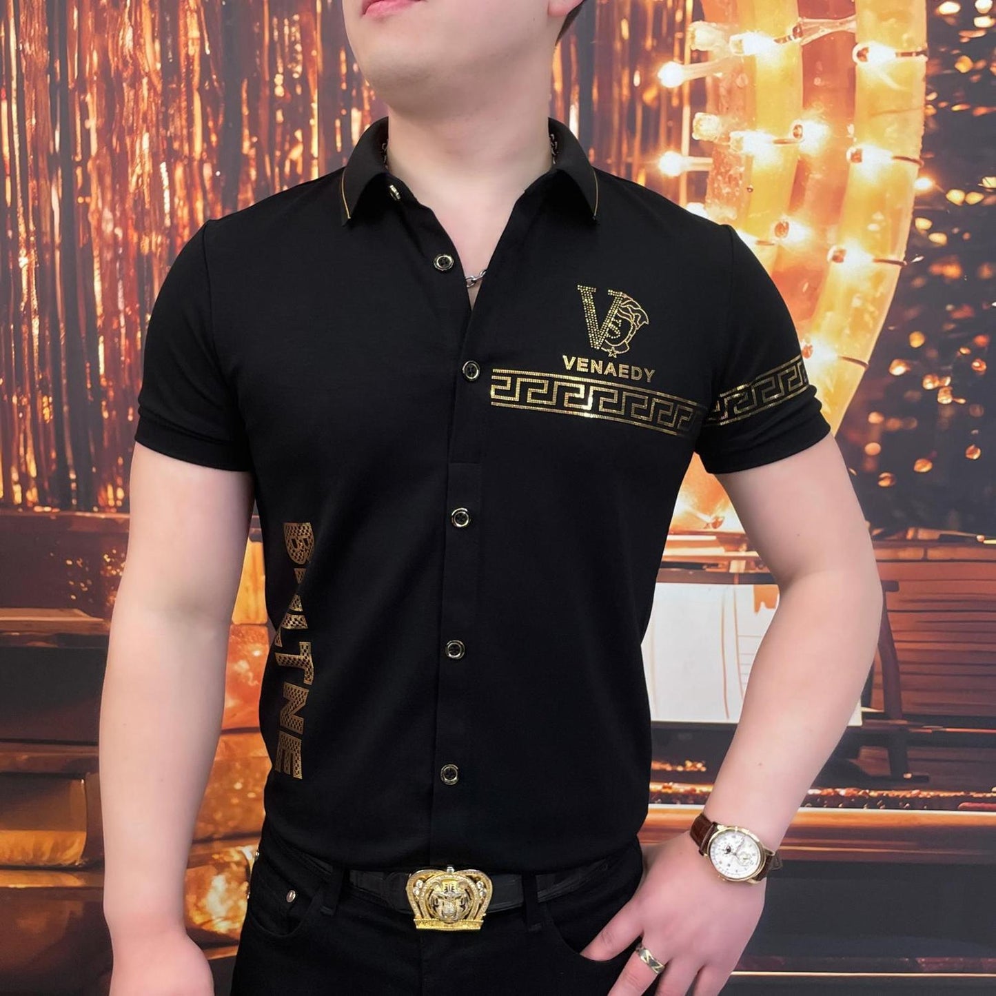 🔥【Vânzare excelentă】 Tricou polo elegant pentru bărbați, cu rever și fermoar - Negru clasic cu broderie rafinată_4043512